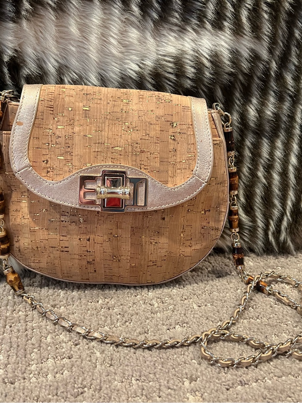 Elaine Turner Cork Crossbody in Beige with Gold Hardware